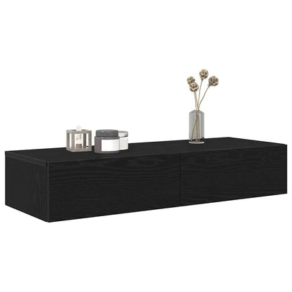 Scaffale a Parete con Cassetti Nero 100x36x19 cm in Truciolato