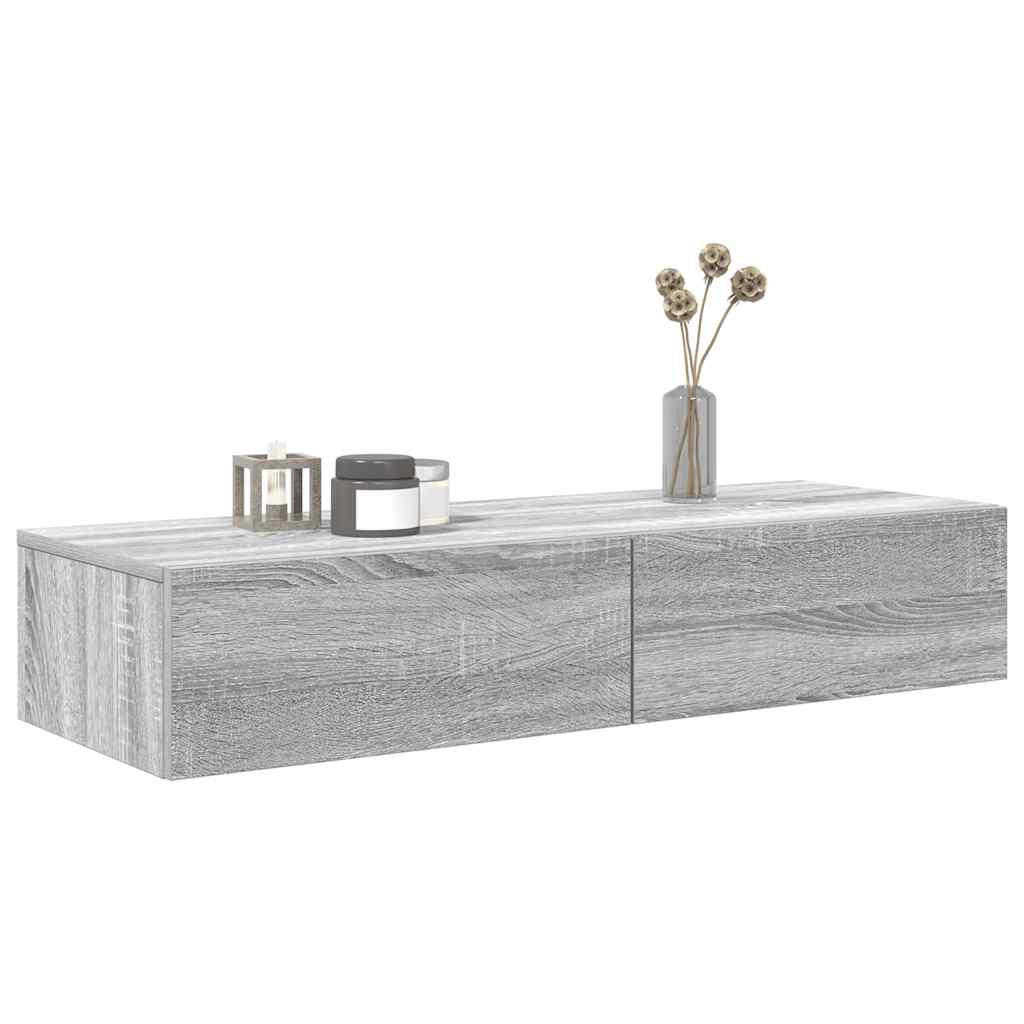 Scaffale a Parete con Cassetti Grigio 100x36x19cm in Truciolato