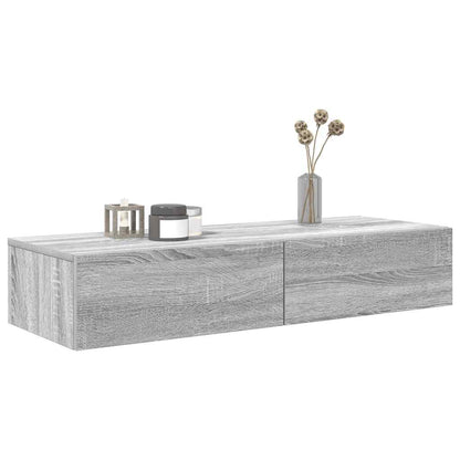 Scaffale a Parete con Cassetti Grigio 100x36x19cm in Truciolato