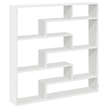 Mensola a Cubo da Parete 7 Scomparti in Truciolato Bianco