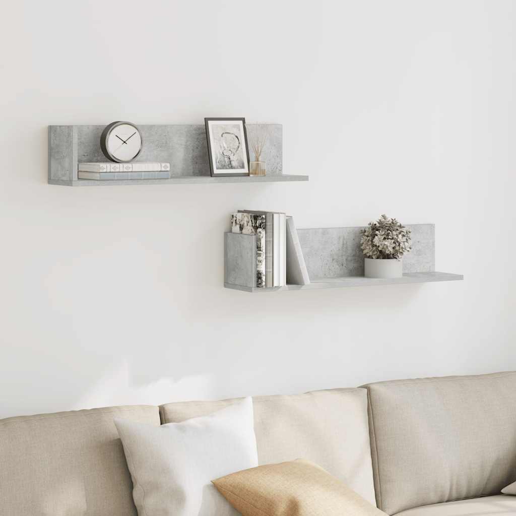 Mensole a Muro 2pz Grigio Cemento 75x16,5x16,5 cm in Truciolato