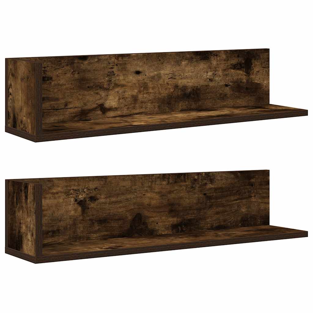 Mensole da Parete 2pz Rovere Fumo 75x16,5x16,5 cm in Truciolato