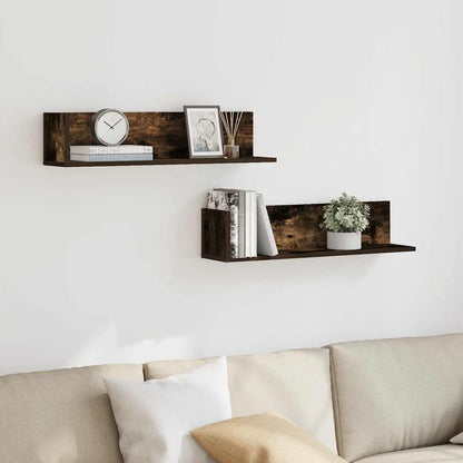 Mensole da Parete 2pz Rovere Fumo 75x16,5x16,5 cm in Truciolato