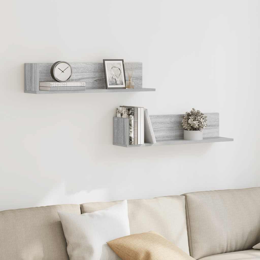 Mensole a Parete 2pz Grigio Sonoma 75x16,5x16,5cm in Truciolato