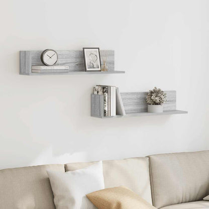 Mensole a Parete 2pz Grigio Sonoma 75x16,5x16,5cm in Truciolato