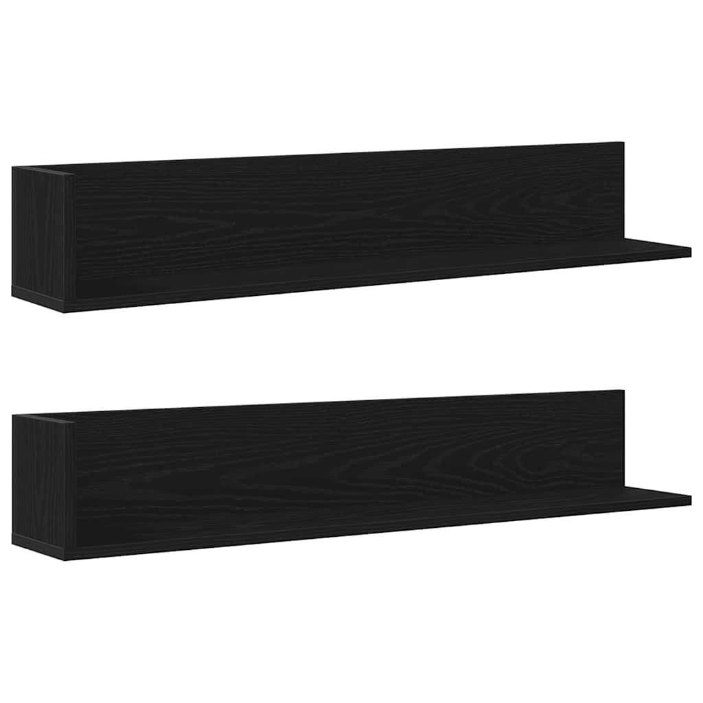 Mensole da Parete 2pz Nere 100x16,5x16,5 cm Legno Multistrato