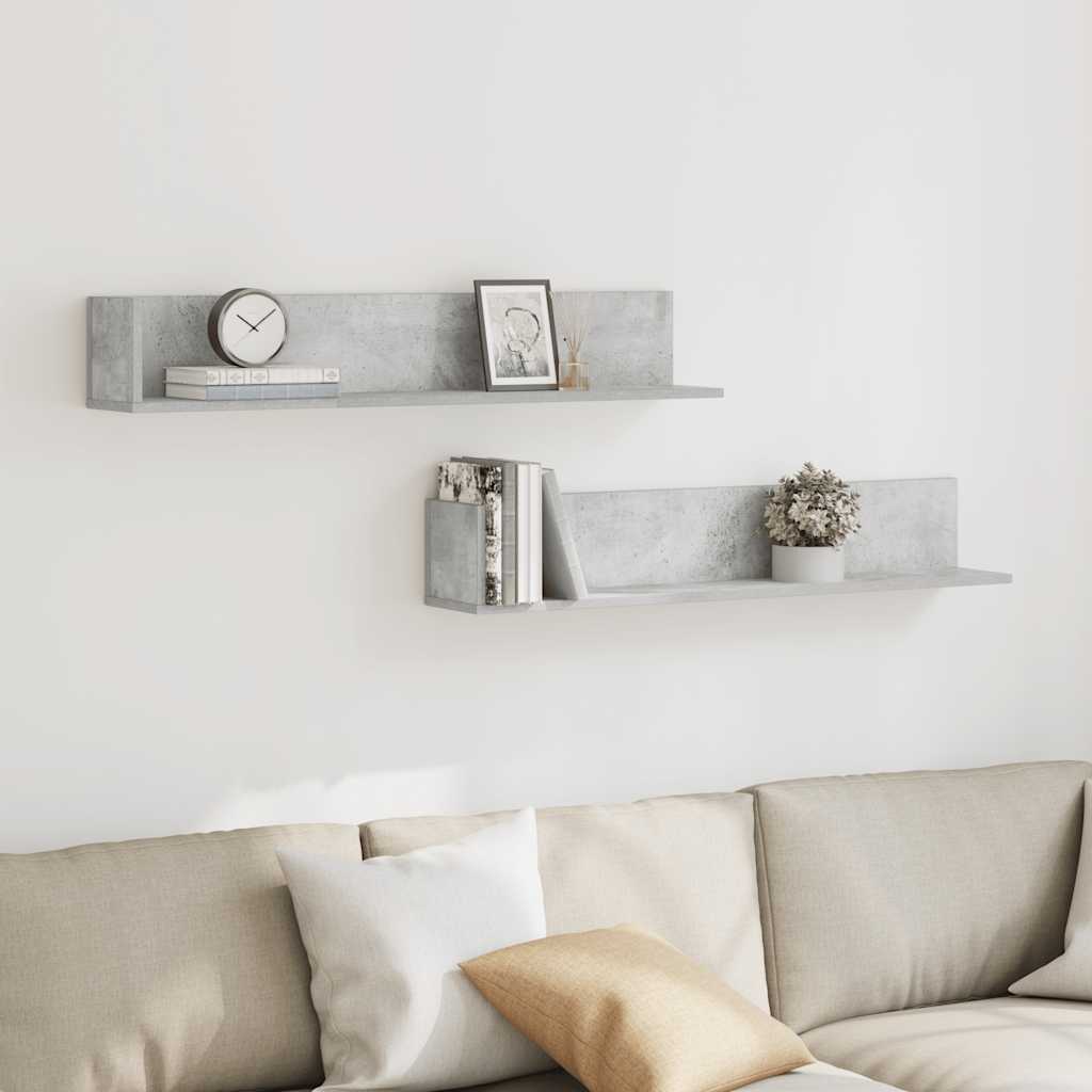 Mensole a Muro 2pz Grigio Cemento 100x16,5x16,5cm in Truciolato