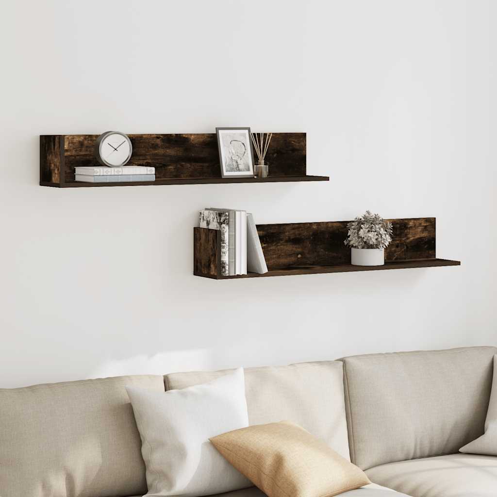 Mensole Parete 2pz Rovere Fumo 100x16,5x16,5 cm in Truciolato