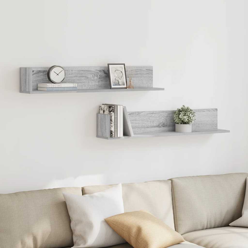 Mensole Parete 2pz Grigio Sonoma 100x16,5x16,5 cm in Truciolato