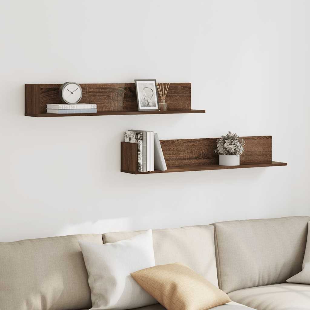 Mensole da Parete 2pz Rovere Marrone 100x16,5x16,5cm Truciolato