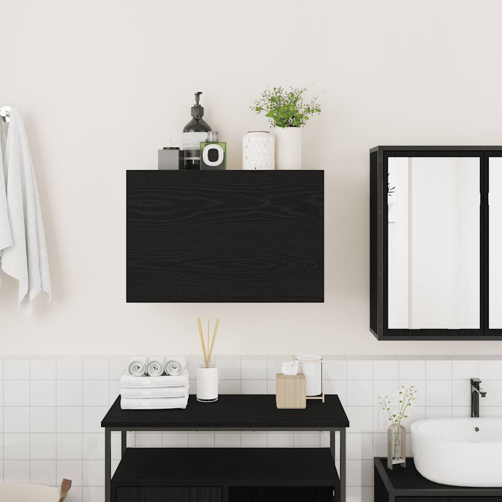 Mobile da Bagno a Parete Nero 60x25x40 cm in Legno Multistrato