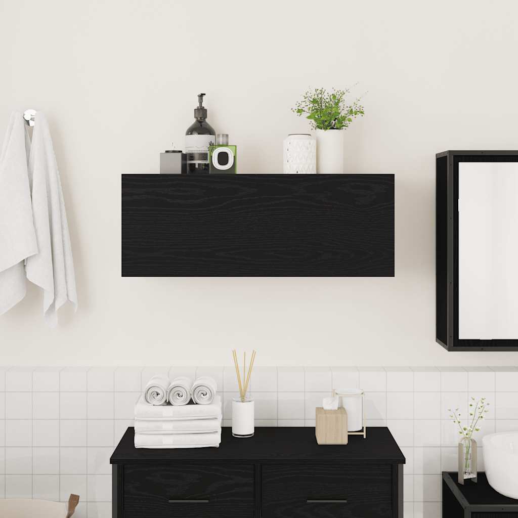 Mobile da Bagno a Parete Nero 80x25x30 cm in Legno Multistrato