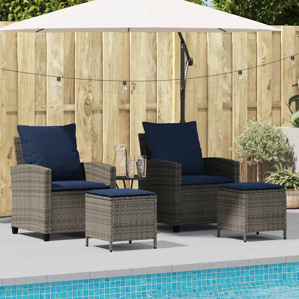 Set Divani da Giardino 4 pz con Cuscini in Polyrattan Grigio