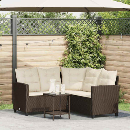 Divano da Giardino con Tavolo e Cuscini a L Marrone Polyrattan