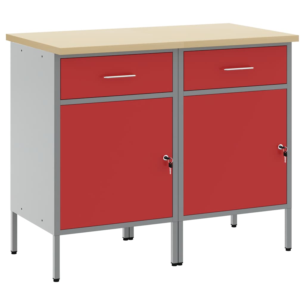Mobile da lavoro 2 pcs Rosso e Grigio 100 x 55 x 85 cm
