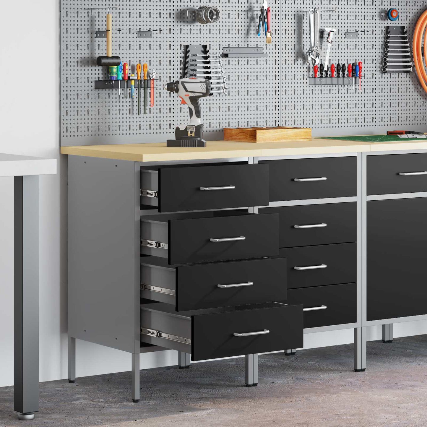 Mobile da lavoro con ruota 2 pcs Nero e Grigio 100 x 55 x 85 cm