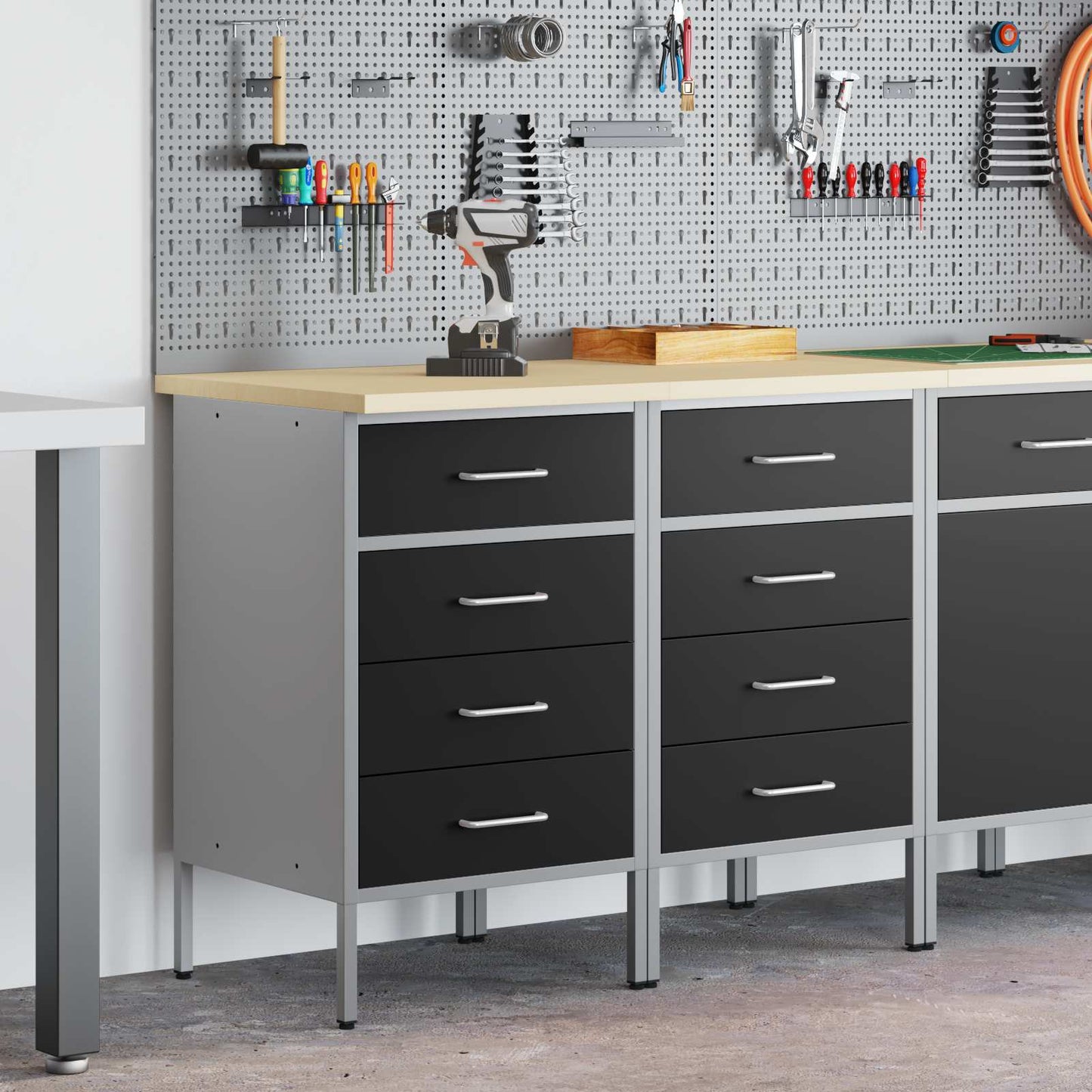 Mobile da lavoro con ruota 2 pcs Nero e Grigio 100 x 55 x 85 cm