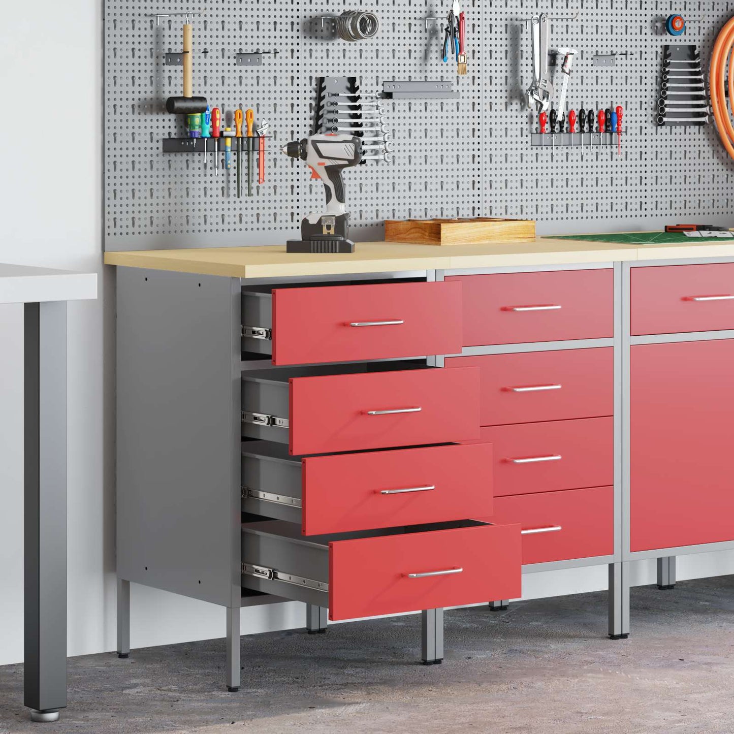 Mobile da lavoro 2 pcs Rosso e Grigio 100 x 55 x 85 cm