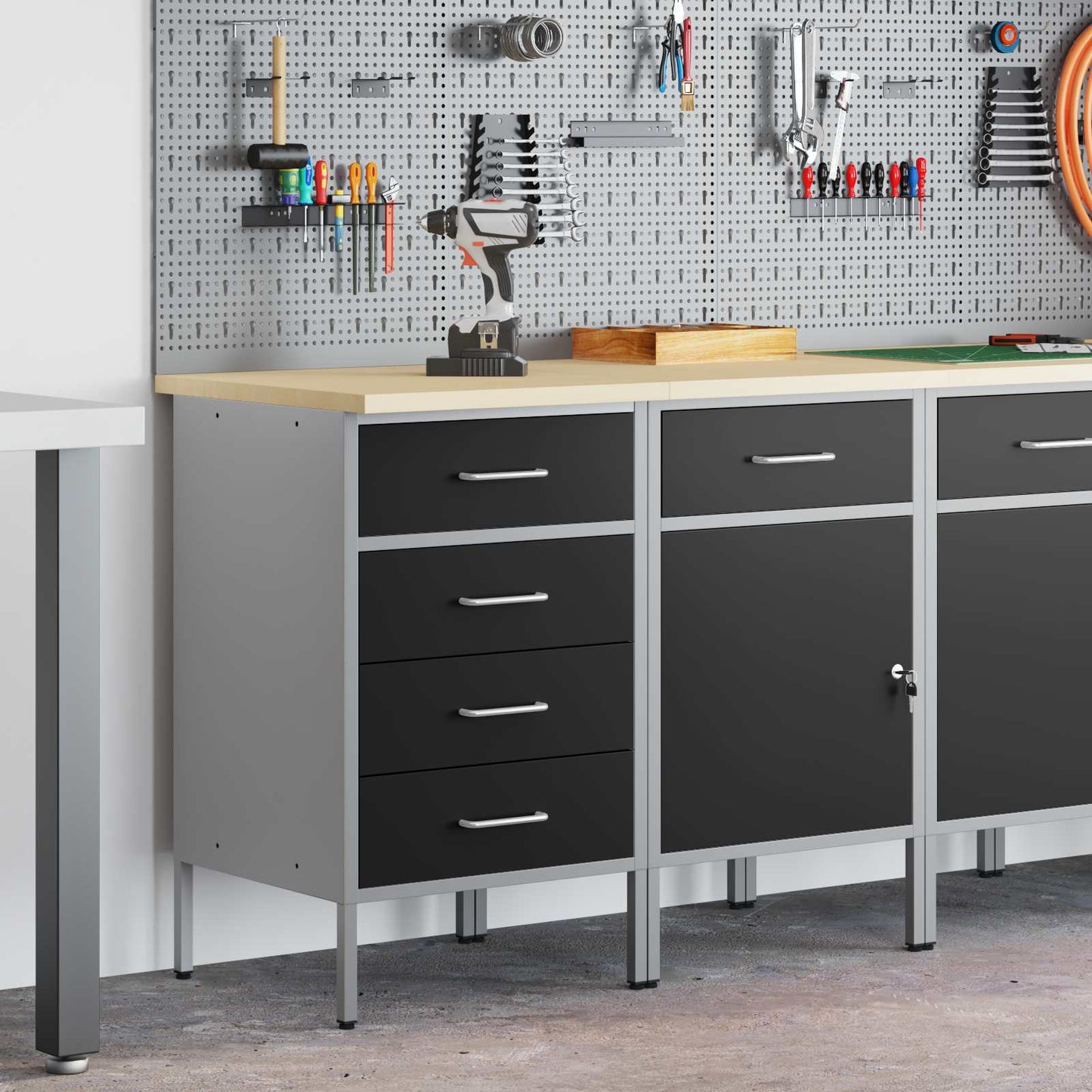 Mobile da lavoro con ruota 2 pcs Nero e Grigio 75 x 45 x 85 cm