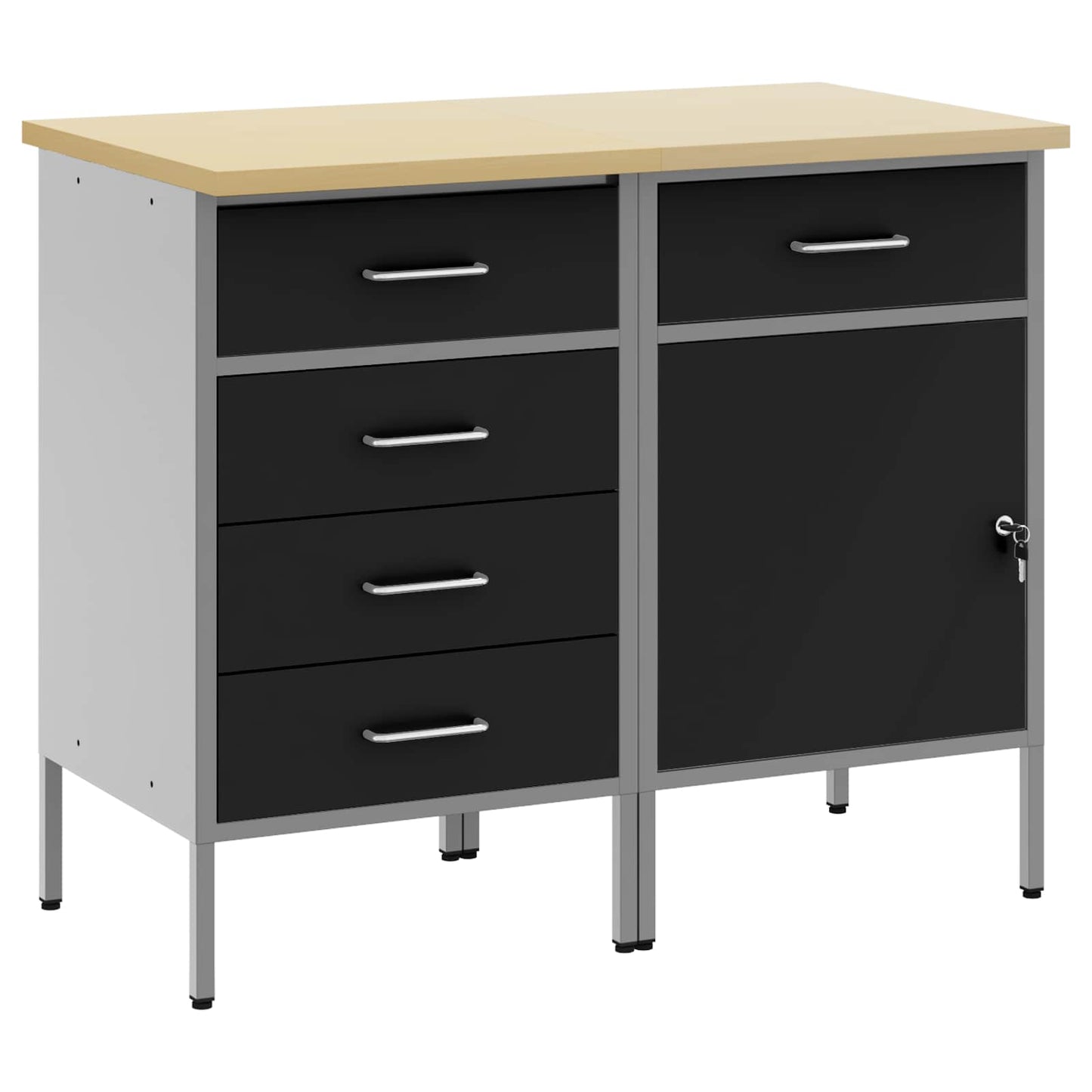 Mobile da lavoro con ruota 2 pcs Nero e Grigio 75 x 45 x 85 cm
