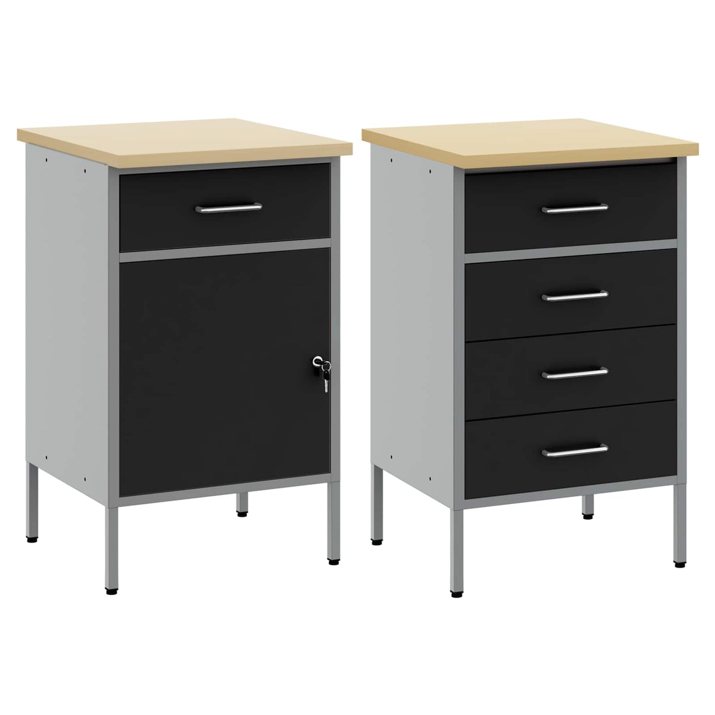 Mobile da lavoro con ruota 2 pcs Nero e Grigio 75 x 45 x 85 cm