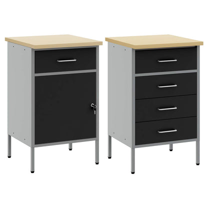Mobile da lavoro con ruota 2 pcs Nero e Grigio 75 x 45 x 85 cm