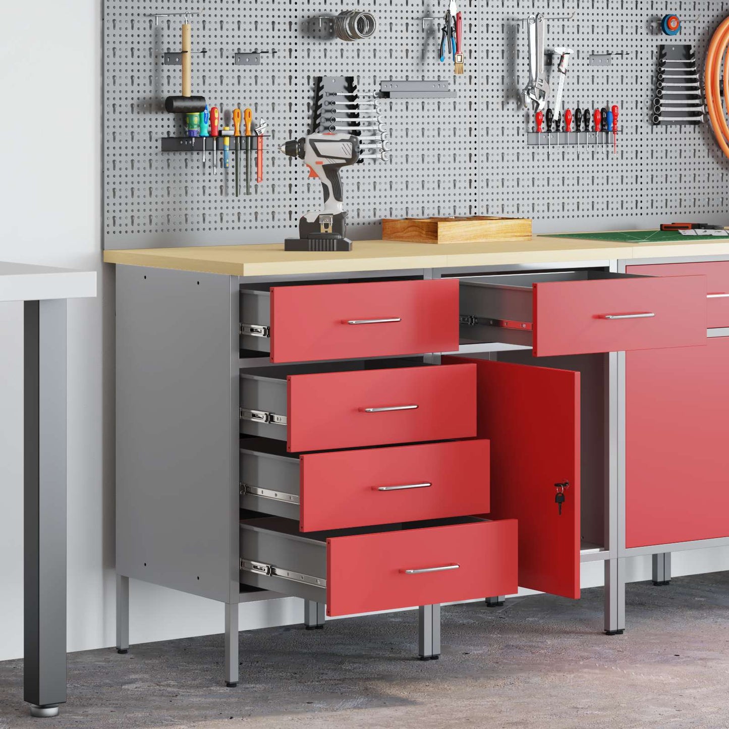 Mobile da lavoro con ruota 2 pcs Rosso e Grigio 75 x 45 x 85 cm