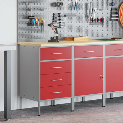 Mobile da lavoro con ruota 2 pcs Rosso e Grigio 75 x 45 x 85 cm