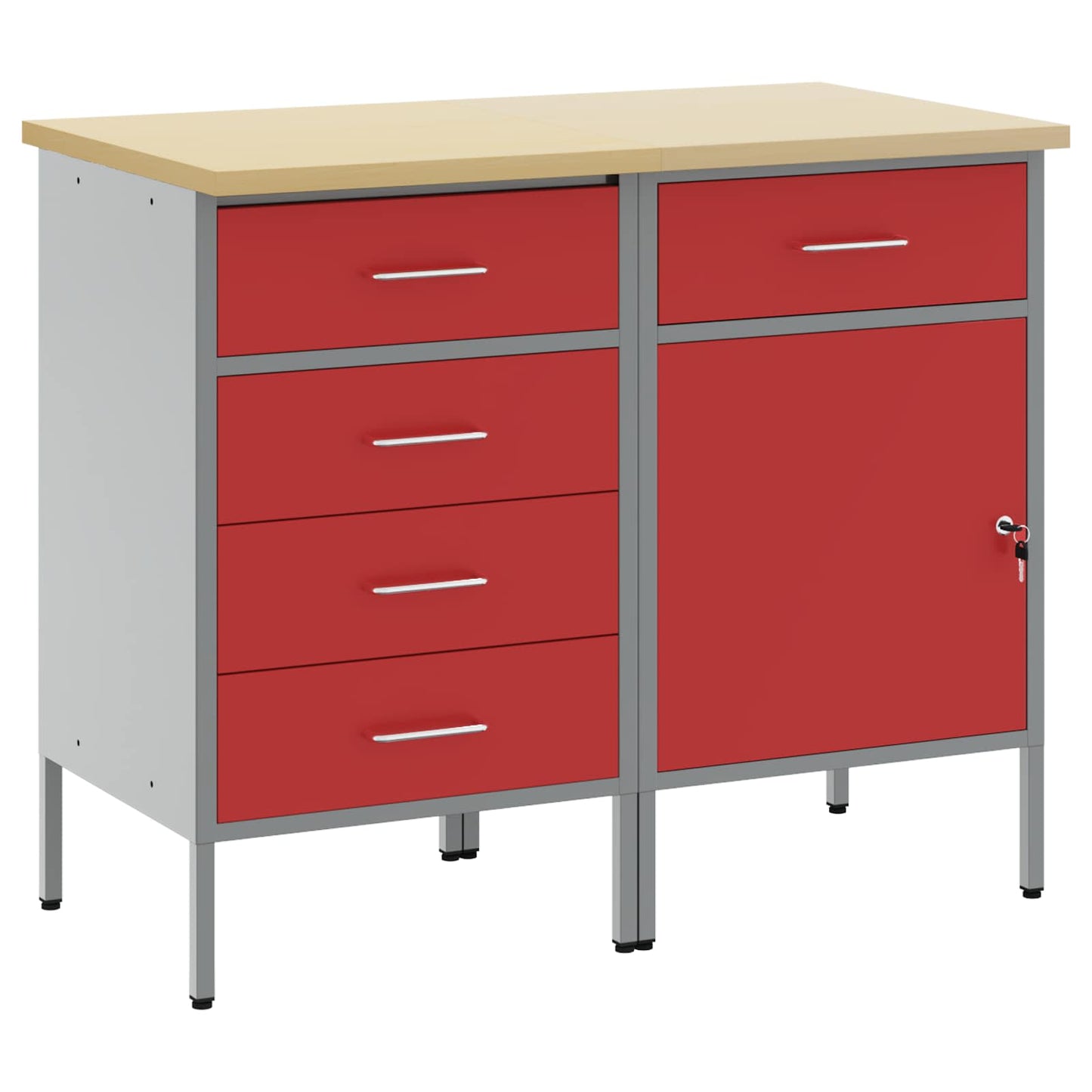 Mobile da lavoro con ruota 2 pcs Rosso e Grigio 75 x 45 x 85 cm