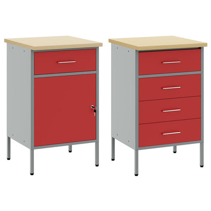 Mobile da lavoro con ruota 2 pcs Rosso e Grigio 75 x 45 x 85 cm