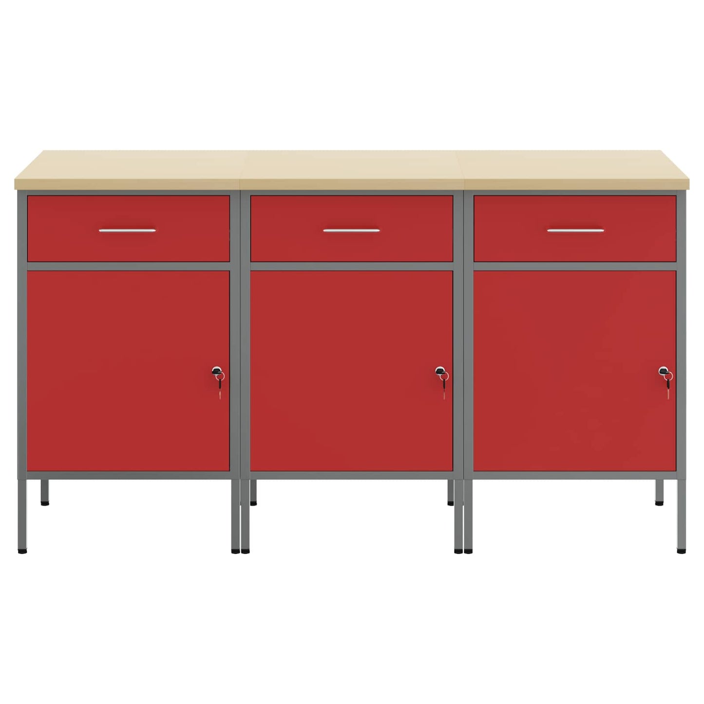 Mobile da lavoro 3 pcs Rosso e Grigio 150 x 55 x 85 cm