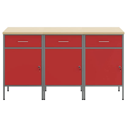 Mobile da lavoro 3 pcs Rosso e Grigio 150 x 55 x 85 cm