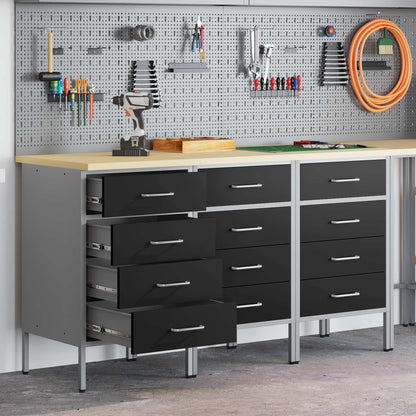 Mobile da lavoro con ruota 3 pcs Nero e Grigio 75 x 45 x 85 cm
