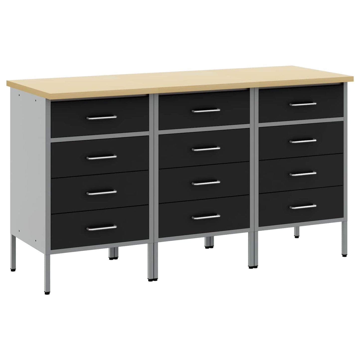 Mobile da lavoro con ruota 3 pcs Nero e Grigio 75 x 45 x 85 cm