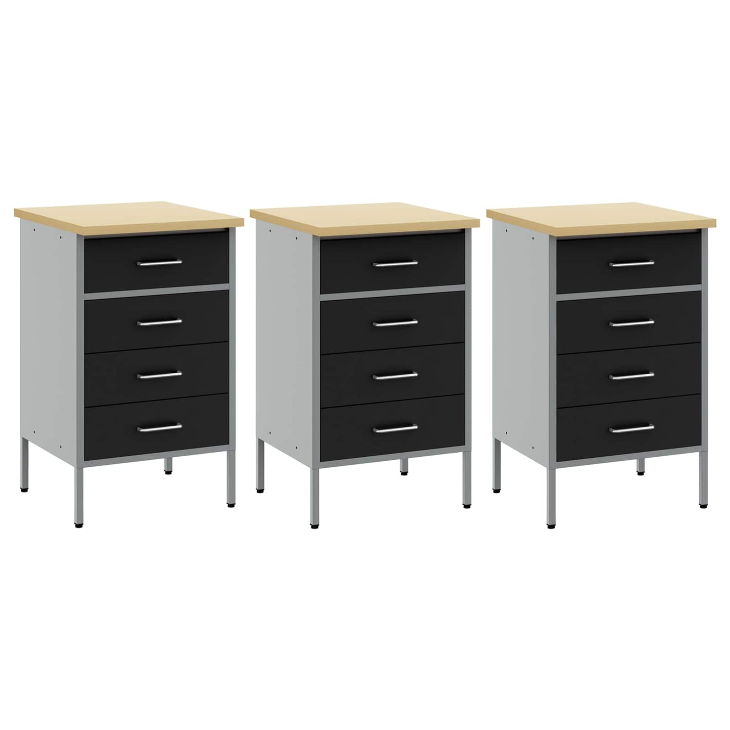 Mobile da lavoro con ruota 3 pcs Nero e Grigio 75 x 45 x 85 cm