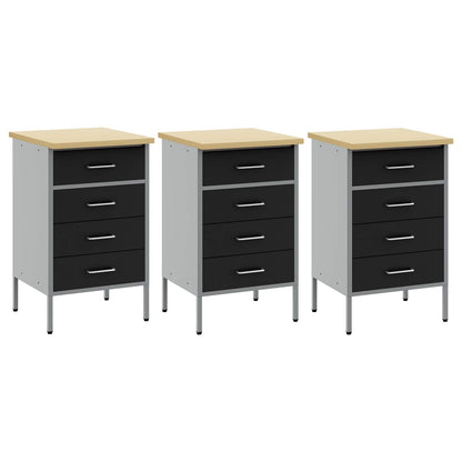Mobile da lavoro con ruota 3 pcs Nero e Grigio 75 x 45 x 85 cm