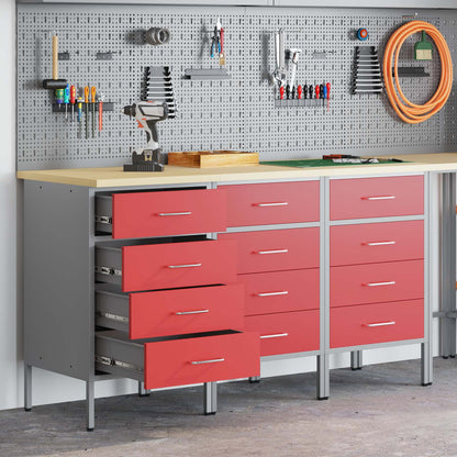 Mobile da lavoro con ruota 3 pcs Rosso e Grigio 75 x 45 x 85 cm