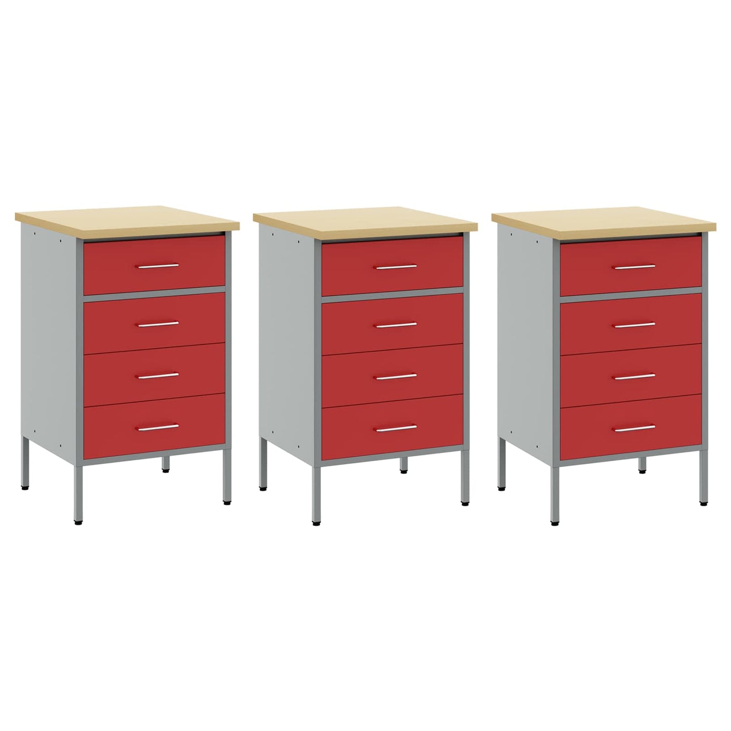 Mobile da lavoro con ruota 3 pcs Rosso e Grigio 75 x 45 x 85 cm