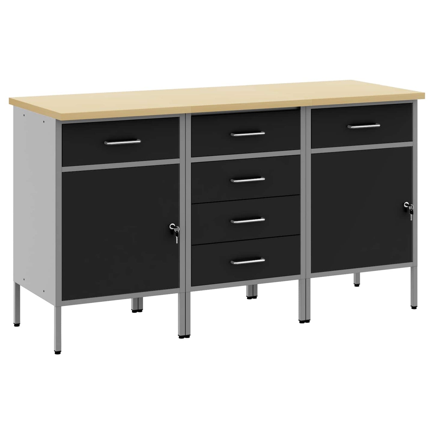 Mobile da lavoro con ruota 3 pcs Nero e Grigio 75 x 45 x 85 cm