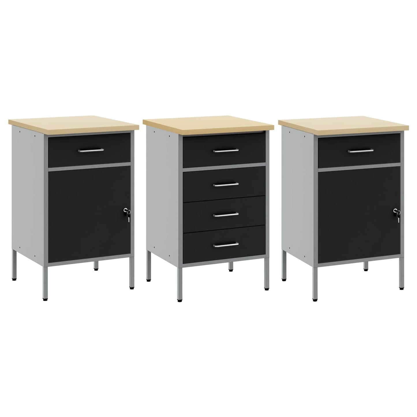 Mobile da lavoro con ruota 3 pcs Nero e Grigio 75 x 45 x 85 cm