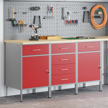 Mobile da lavoro con ruota 3 pcs Rosso e Grigio 75 x 45 x 85 cm