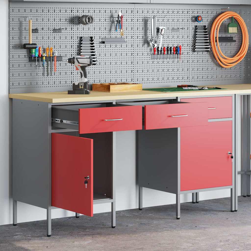 Mobile da lavoro con cassetto 3 pcs Rosso 150 x 55 x 85 cm