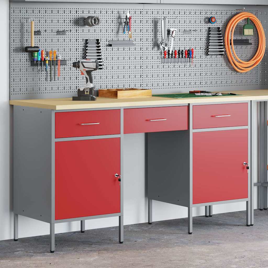 Mobile da lavoro con cassetto 3 pcs Rosso 150 x 55 x 85 cm