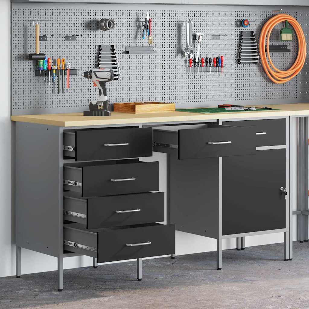 Mobile da lavoro con cassetto 3 pcs Nero 150 x 55 x 85 cm