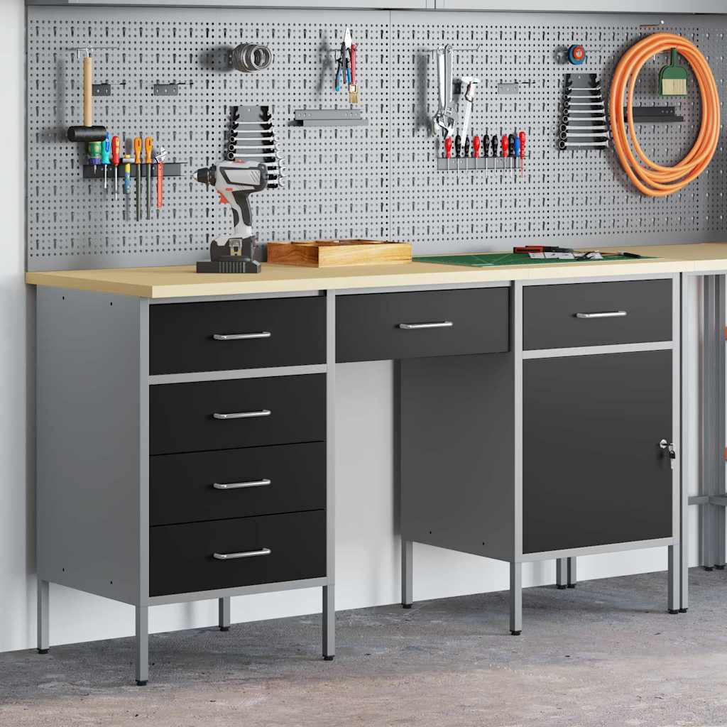 Mobile da lavoro con cassetto 3 pcs Nero 150 x 55 x 85 cm