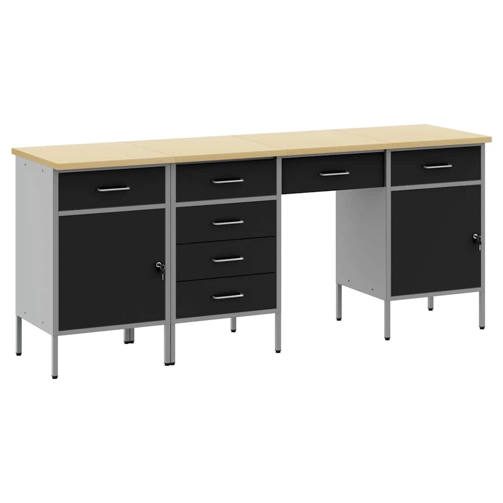 Mobile da lavoro con cassetto 4 pcs Nero 200 x 55 x 85 cm