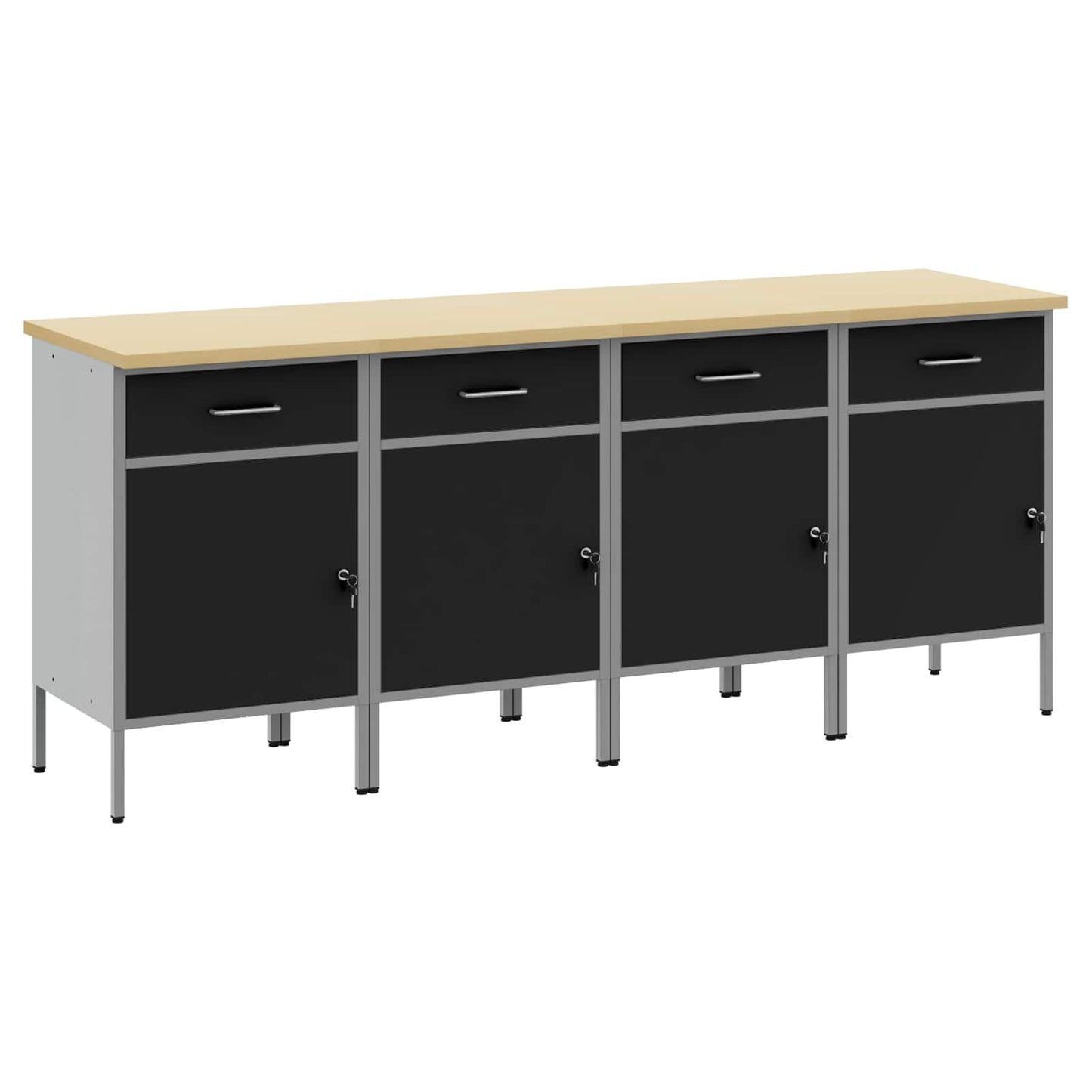 Mobile da lavoro 4 pcs Nero e Grigio 200 x 55 x 85 cm