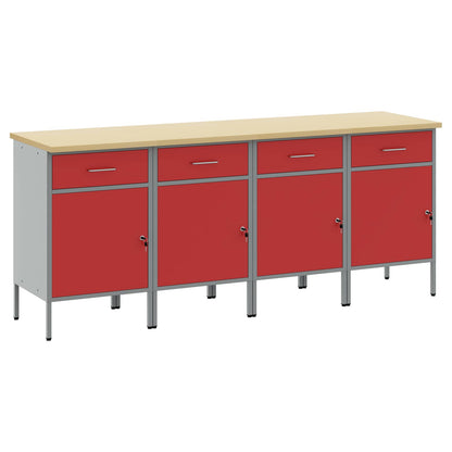 Mobile da lavoro 4 pcs Rosso e Grigio 200 x 55 x 85 cm