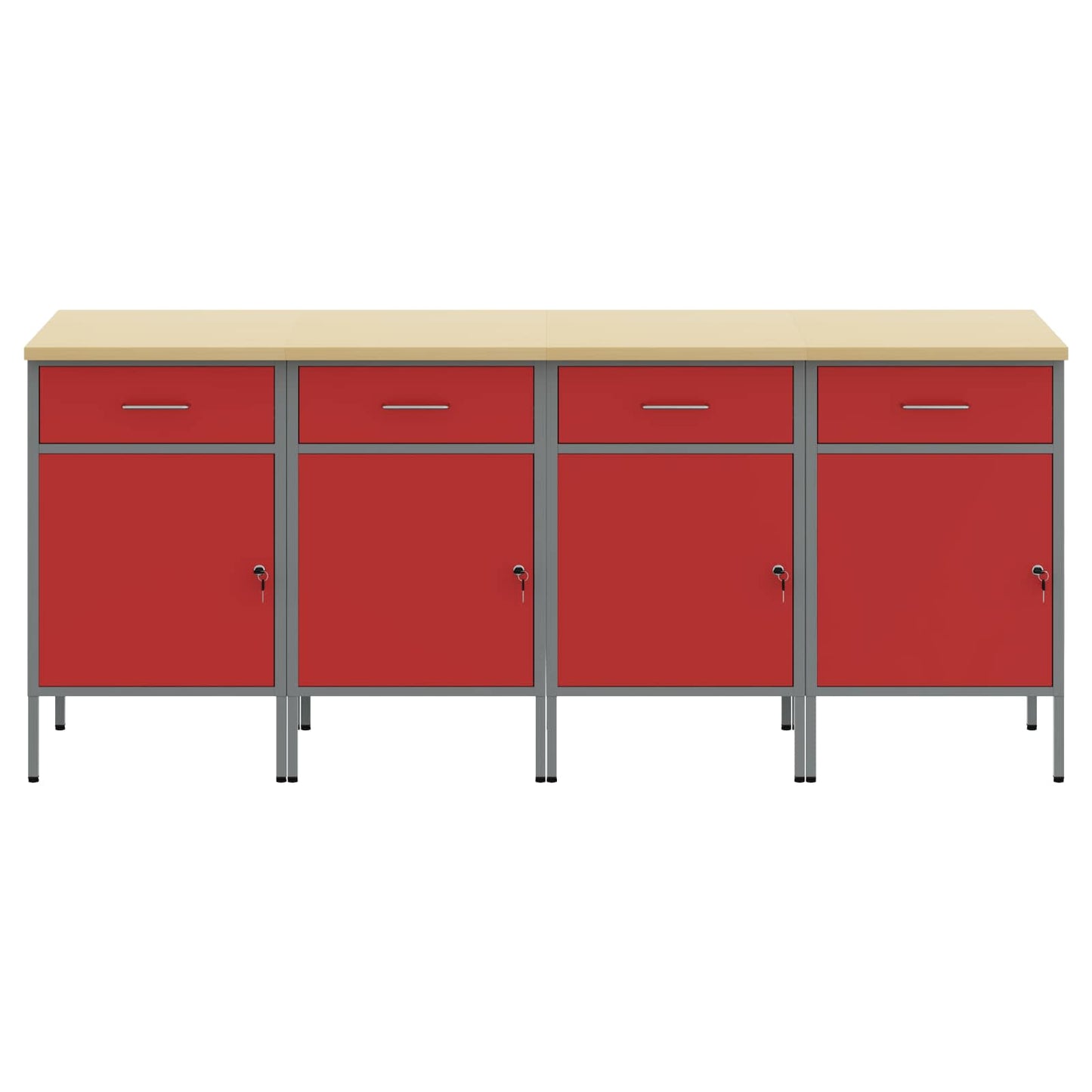 Mobile da lavoro 4 pcs Rosso e Grigio 200 x 55 x 85 cm