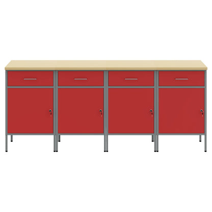 Mobile da lavoro 4 pcs Rosso e Grigio 200 x 55 x 85 cm